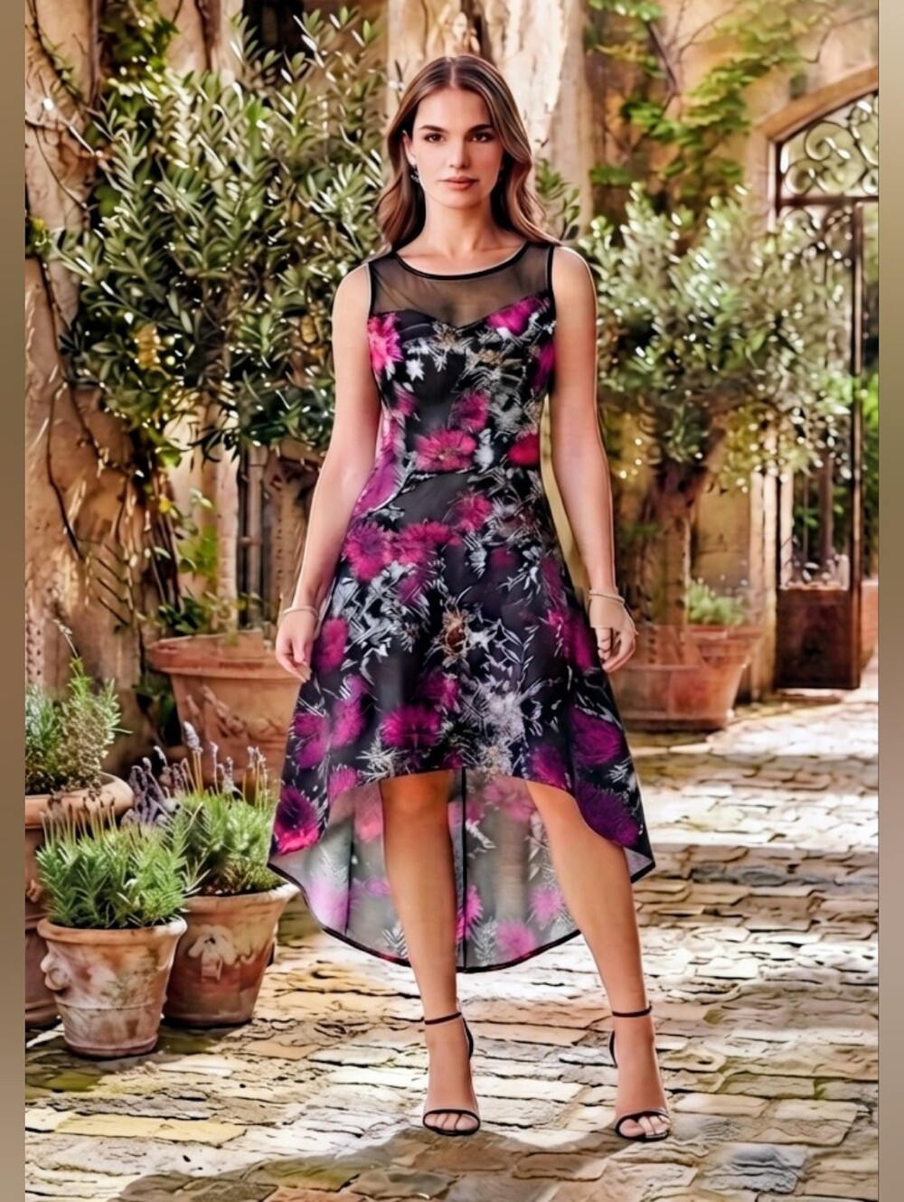 NWOT Sears Vintage Floral High-Low Fit and Flare Dress - Size XS